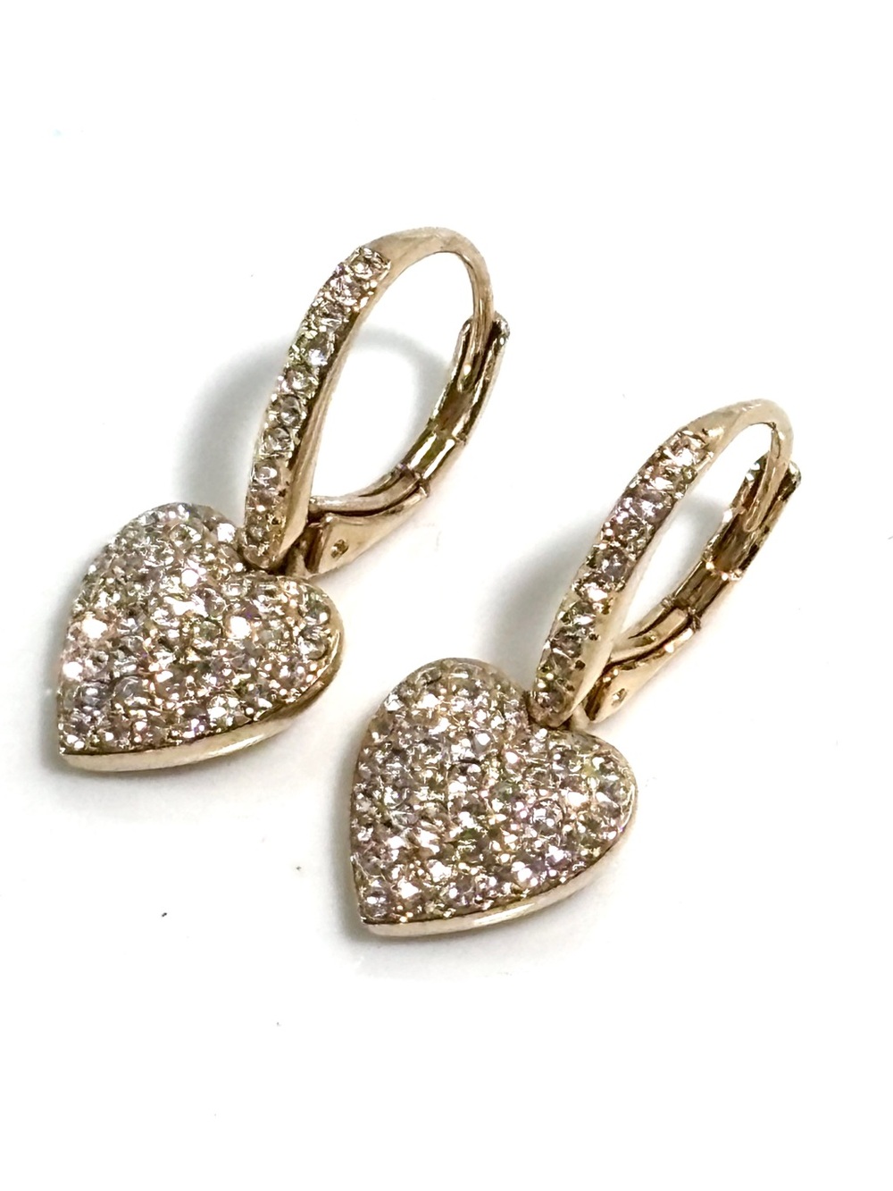 NWOT Nadri Pavé CZ Heart Drop Leverback Earrings Gold Tone Rhodium Plated